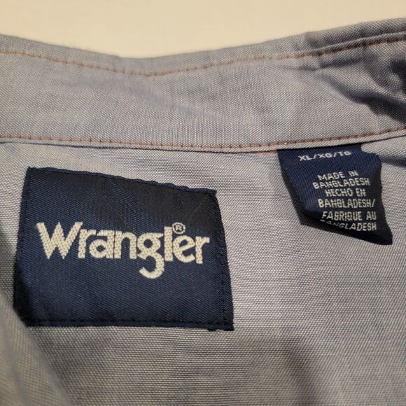 VINTAGE Wrangler Chambray Pearl Snap Button Up Mens Sz XL Western Cowboy Rodeo - Picture 7 of 9